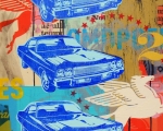 Blue Cars, 2016, 24"x24", acrylic, screen print & marker on panel.