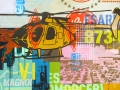 Sky Patrol #13, 2013, 36"x36", acrylic, screen print, spray paint & marker on canvas.