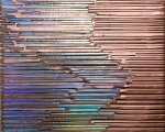 2Passages, Rose Gold, spray paint, beeswax, holographic paper & resin on birch panel, 12” x 12” x 2” $1,500