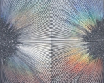 Sylvia Hommert, Hematite, aquatint, beeswax, glitter,holographic paper & resin on birch panel, 30” x 30” x 2” $6,500