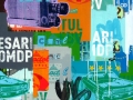 Ciudad #5, 2011, 36"x36", acrylic, screen print, spray paint & marker on canvas.