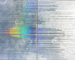Liquid Mercury Waterway, spray paint, beeswax, holographic paper & resin on birch panel, 2 panel 30” x 44” x2” $9,000 copy